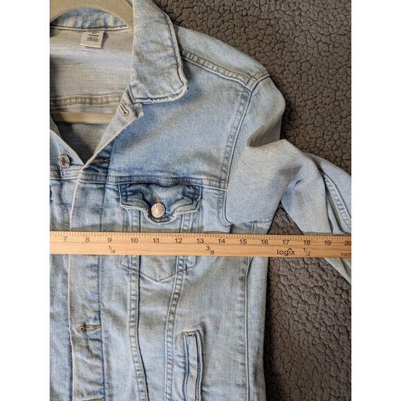 H&M &Denim Women's Jacket Light Wash Distressed Front Double Pocket Button Sz 8 - Picture 7 of 10